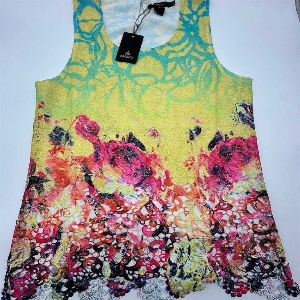 Radzoli‎ Women's Floral Lace Hem Tank Top Multicolor Size M